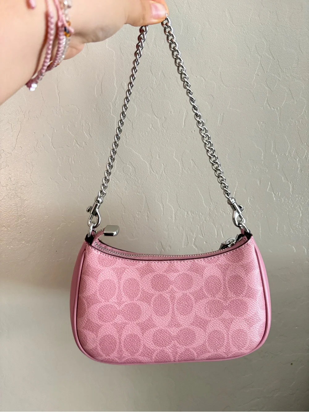 Coach Pink Signature Chain Shoulder Mini Bag